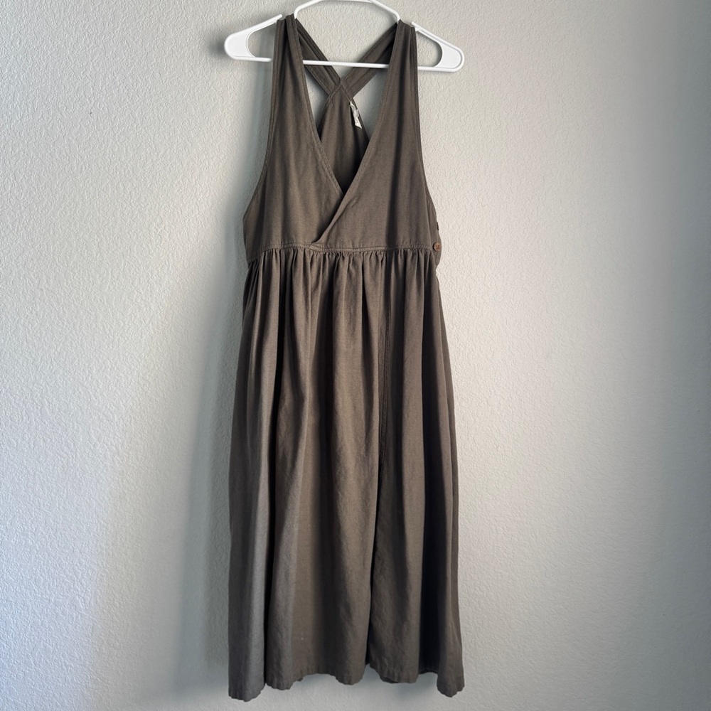 The Shanty Corporation Midi Dress Olive Green Cotton Flax Cottage